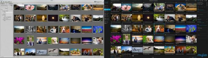 Porovnanie Aperture (vľavo) s Mylio (vpravo).