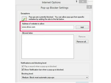 Як додати виняток для блокування спливаючих вікон в Internet Explorer.