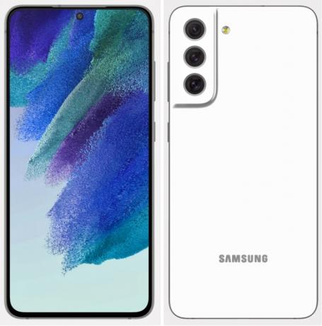 Samsung Galaxy S21 Fan Editioni renderdus on valge.