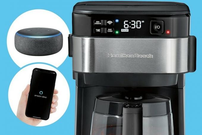 Amazon Echo Dot 및 앱 연결 기능을 갖춘 Hamilton Beach Alexa Coffee Maker. 