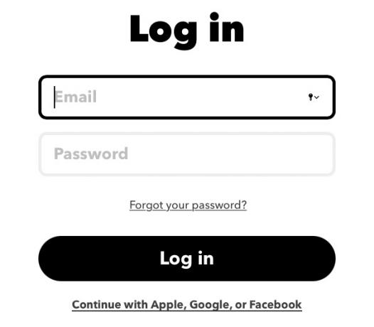 Preencha a tela de login do IFTTT para começar.