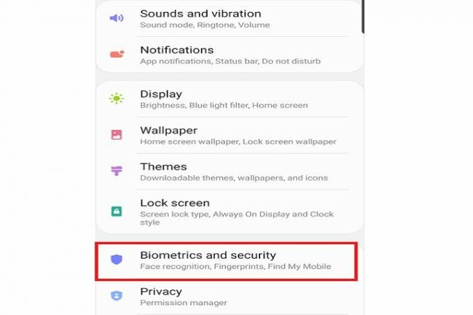 Opcja biometrii w telefonie Samsung Galaxy.