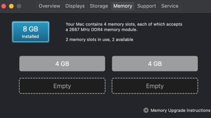 Informações sobre o slot de memória do MacOS.