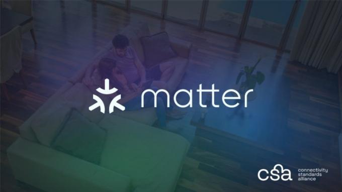 „Matter“ logotipas spalvingame fone.