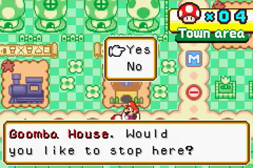 Mario décide de s'arrêter à Goomba House.