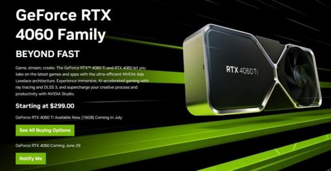 Uno screenshot della data di uscita dell'RTX 4060 di Nvidia.