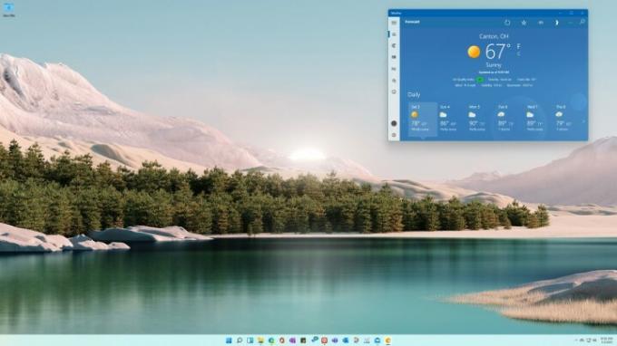 Een van de achtergronden uit het zonsondergangthema van Windows 11.