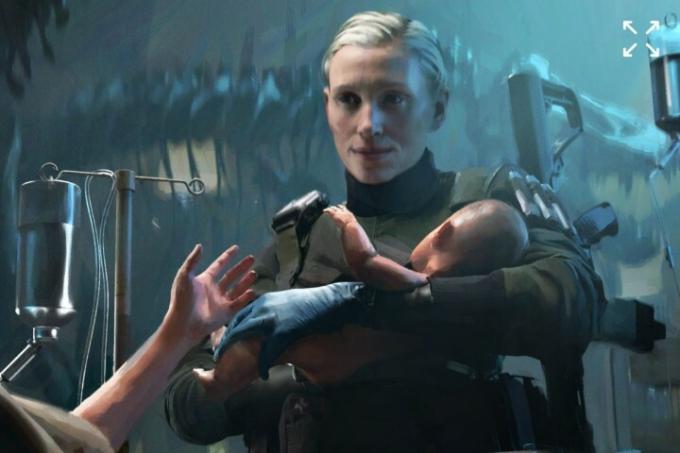 Falck aus Battlefield 2042 hält ein Baby. 