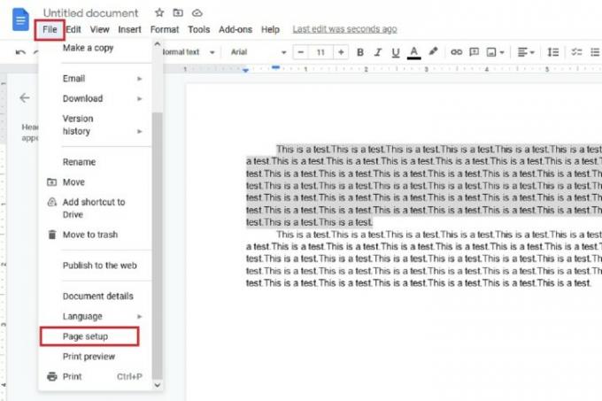 cómo cambiar los márgenes en la captura de pantalla de configuración de la página del archivo de Google Docs