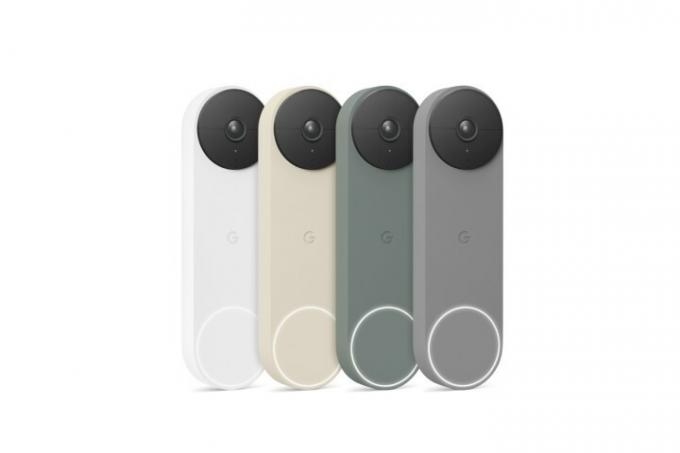 Różne kolory modelu Nest Doorbell 2021.