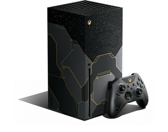 Vue de la console Xbox Series X Halo Infinite Limited Edition.