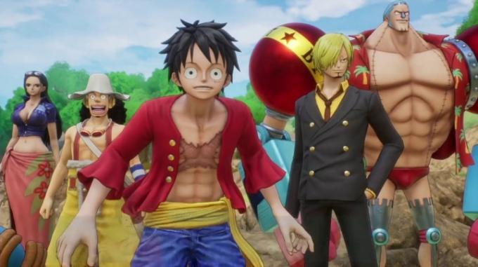 Мугивары стоят вместе в One Piece Odyssey.