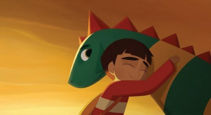 「My Father's Dragon」では、少年がペットのグリーンドラゴンを抱きしめています。