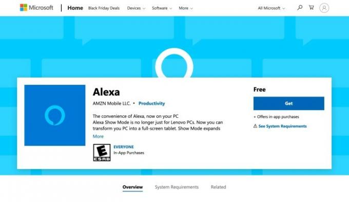 Aplicativo Alexa na Microsoft Store.