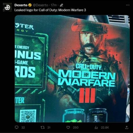 Um vazamento confirmando o nome Call of Duty: Modern Warfare III. 
