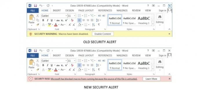 Alertas de macro em arquivo do Word