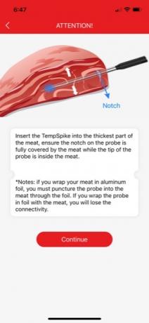 TempSpike-ის დემო ვერსია, თუ როგორ უნდა ჩადოთ ზონდი ხორცში.