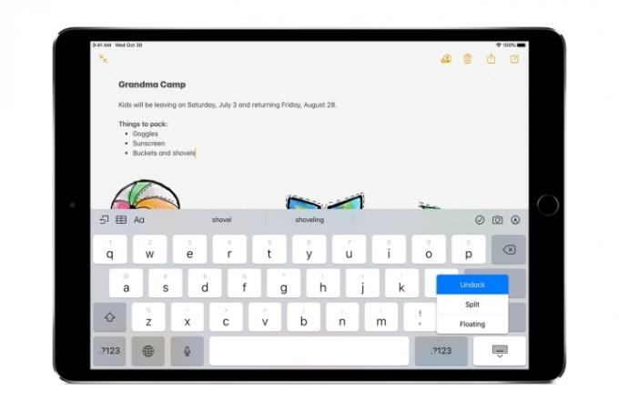 Auf dem iPad-Bildschirm wird die Notizen-App mit abgedockter Tastatur angezeigt.