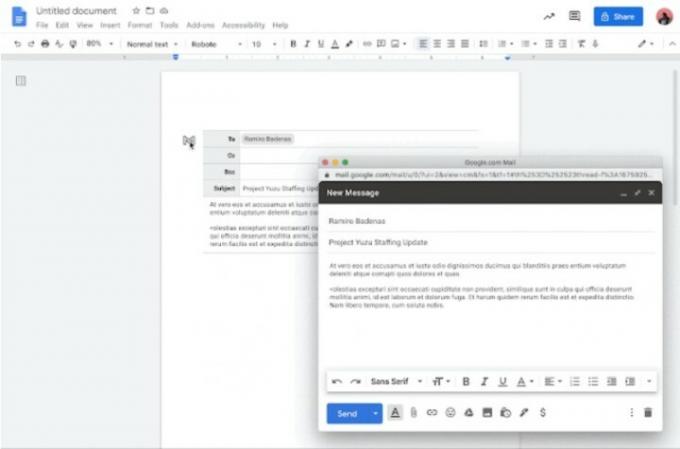 Menulis email di Google Dokumen.