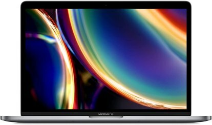 O Apple MacBook Pro de 13 polegadas com redemoinhos coloridos na tela.