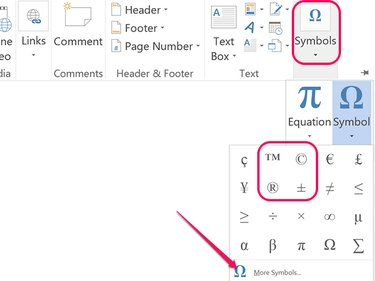 Klik More Symbols untuk melihat pilihan selengkapnya.