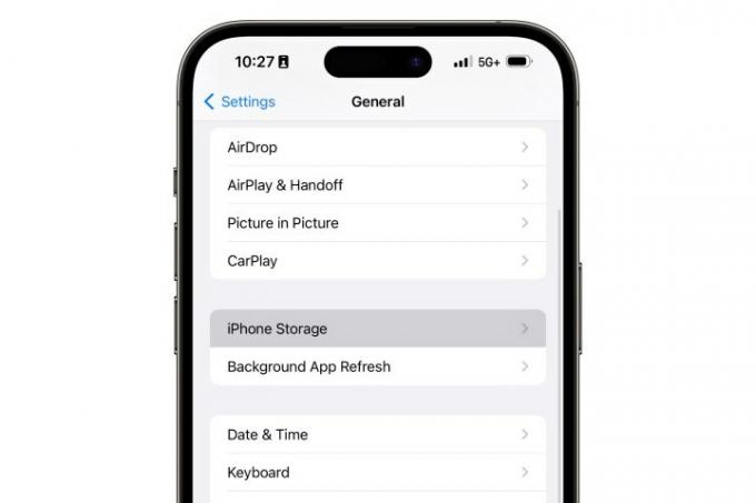 iPhone с подчертана опция за съхранение на iPhone.