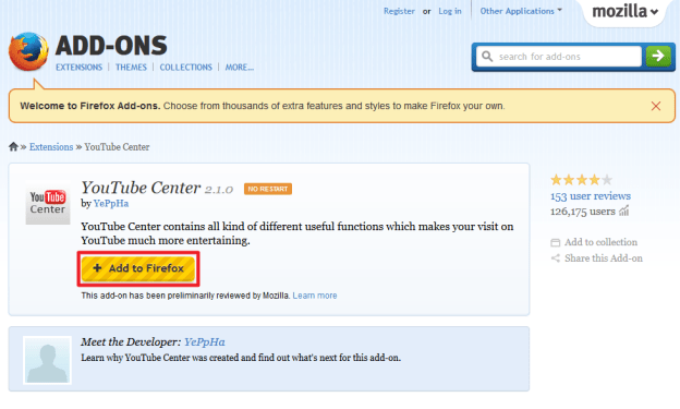 Addon Mozilla YouTube