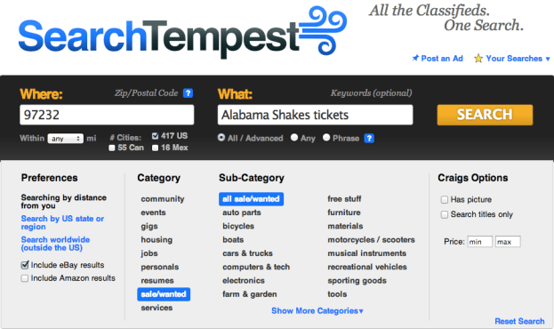 Bedste Craigslist-søgemaskiner: Search Tempest