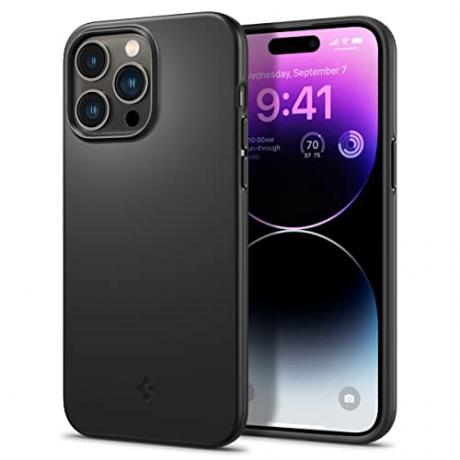 Spigen Thin Fit iPhone 14 Pro tokhoz (2022) tervezve - fekete