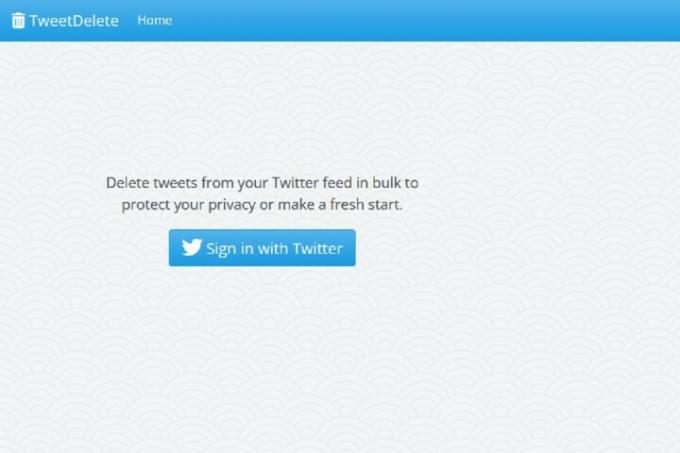 A página principal do site TweetDelete.