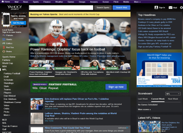 Page d'accueil de Yahoo Fantasy Football