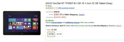 Zníženie ceny Asus Vivo Tab RT_Amazon
