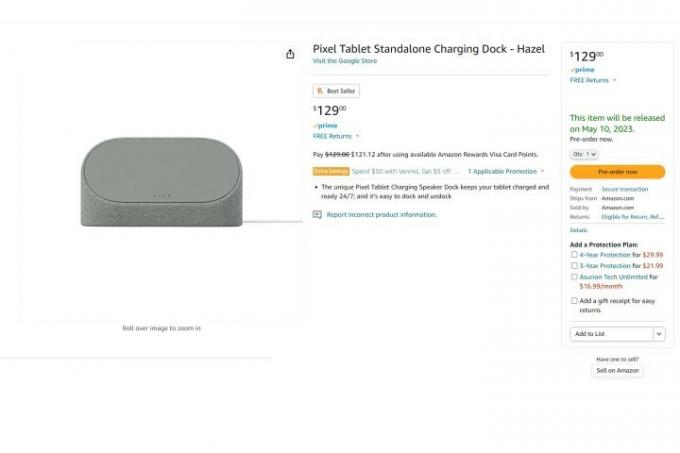 Pixel-tabletdock vermeld op Amazon.