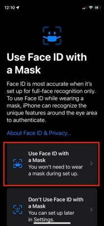マスク付きのFace IDを選択するためのiPhoneの設定。