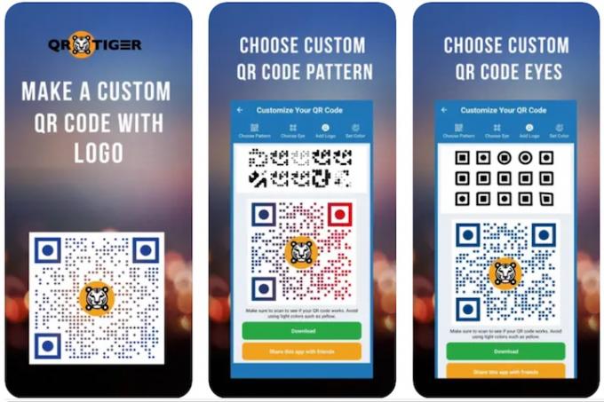 QRTiger QR Code Generator, три снимка экрана на iOS.