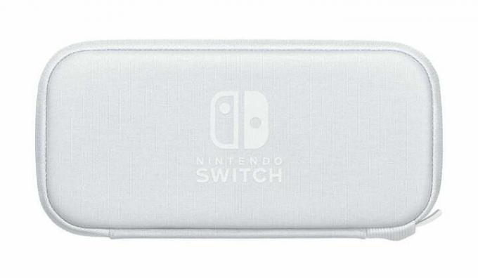 Vista superior del estuche portátil blanco de Nintendo Switch Lite.