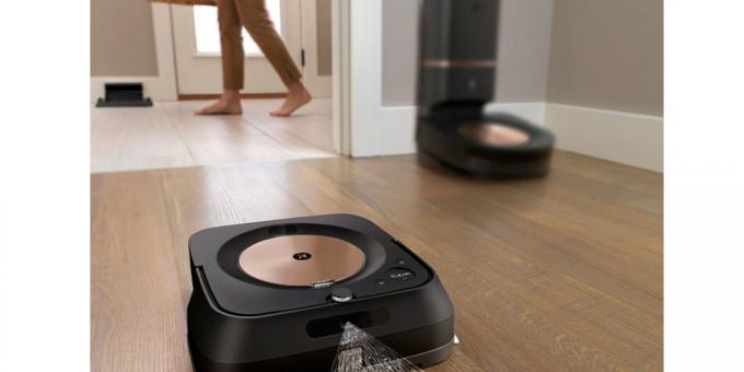 Робот-швабра iRobot Braava Jet m6 використовується на твердій підлозі.