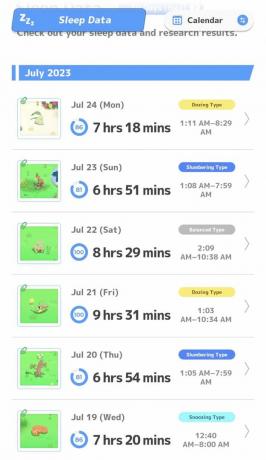 Podatki o spanju se prikažejo v aplikaciji Pokemon Sleep.