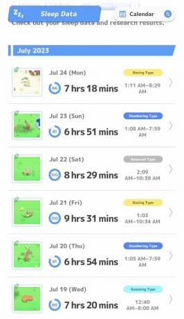 Datele despre somn apar în aplicația Pokemon Sleep.