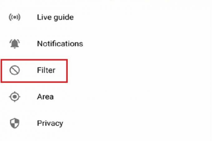 Configuração de filtro no YouTube TV.