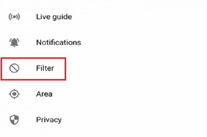 Filterindstilling på YouTube TV.