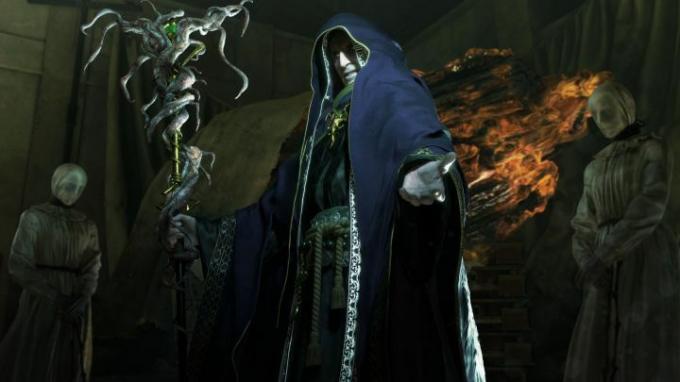 Rymarz stoi przed bursztynem w remake'u Resident Evil 4.