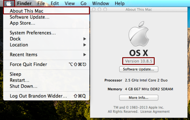 Aktualizacja systemu Mac OS X: informacje o tym komputerze Mac