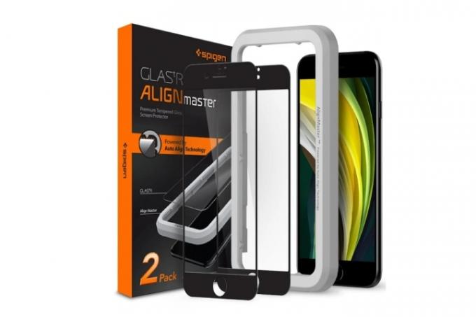 Spigen AlignMaster GLAS.tR heldeksel til iPhone SE (2020).