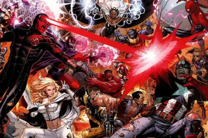 Os X-Men lutam contra os Vingadores em uma história em quadrinhos da Marvel.