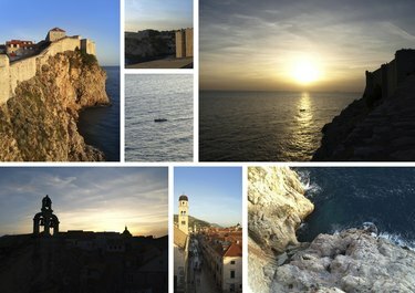 Utsikt från Dubrovniks väggar, Kroatien: collage av foton, kort, vykort