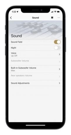 Impostazioni audio dell'app Sony Music Center.