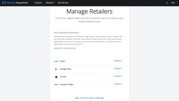 Movies Anywhere는 소매업체를 관리합니다.