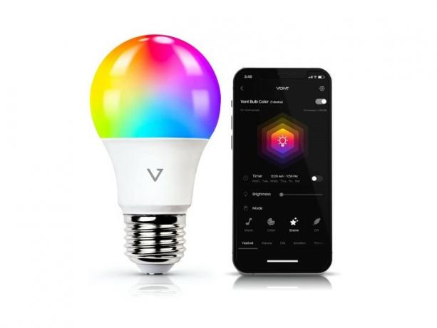 Lâmpada inteligente Vont A19 com controles de aplicativos móveis.