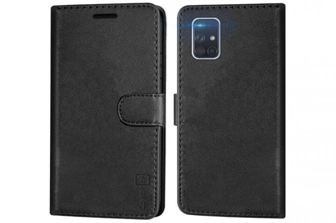 CoverON Wallet Folio Case berwarna hitam untuk Samsung Galaxy A71 5G.